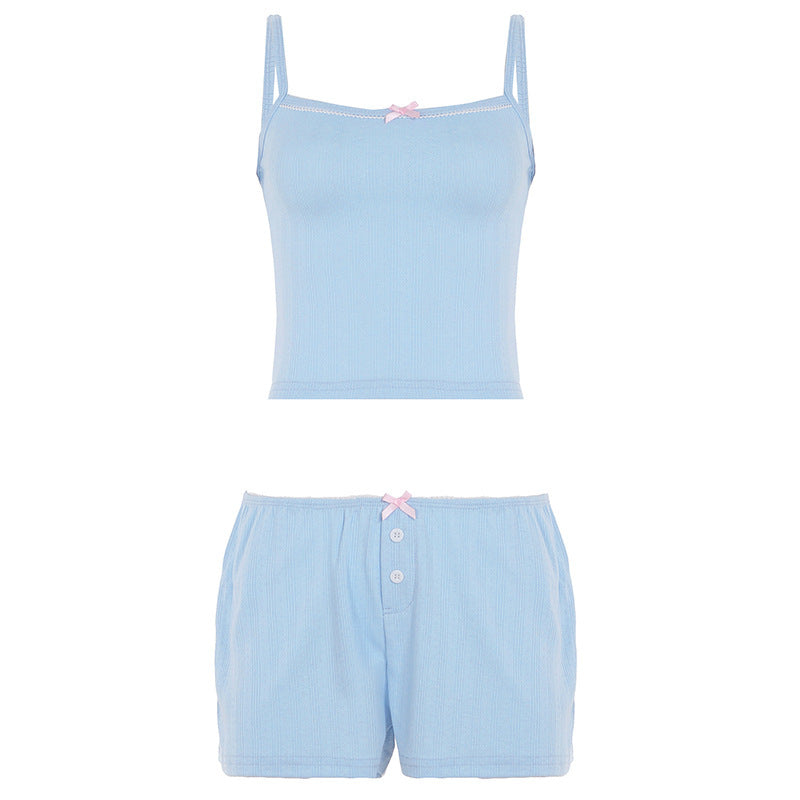 Damen Schlafanzug-Set mit Spaghetti-Trägern und geschmackvollen Knopfdetails EB