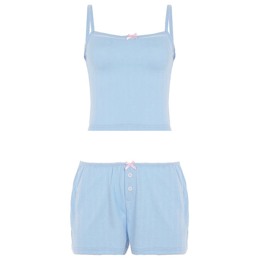 Damen Schlafanzug-Set mit Spaghetti-Trägern und geschmackvollen Knopfdetails EB