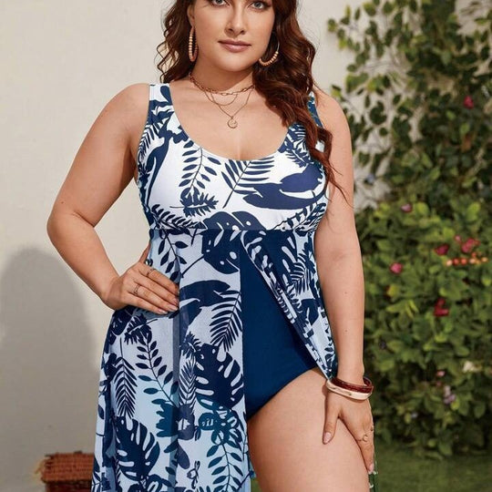 Damen Badeanzug mit floralem Überrock EB