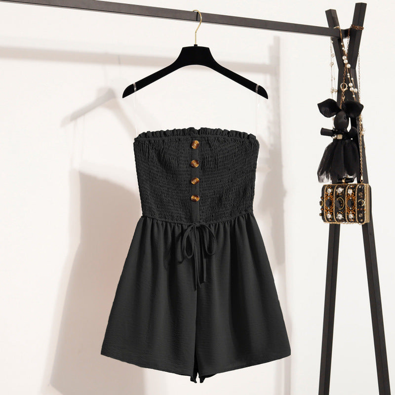 Damen Jumpsuit mit knopfbetonter Taille und elastischem Oberteil EB