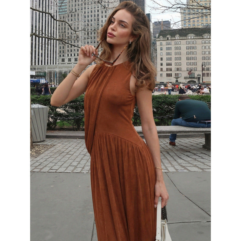 Damen Elegantes Maxikleid mit asymmetrischem Schnitt und fließendem Stoff EB
