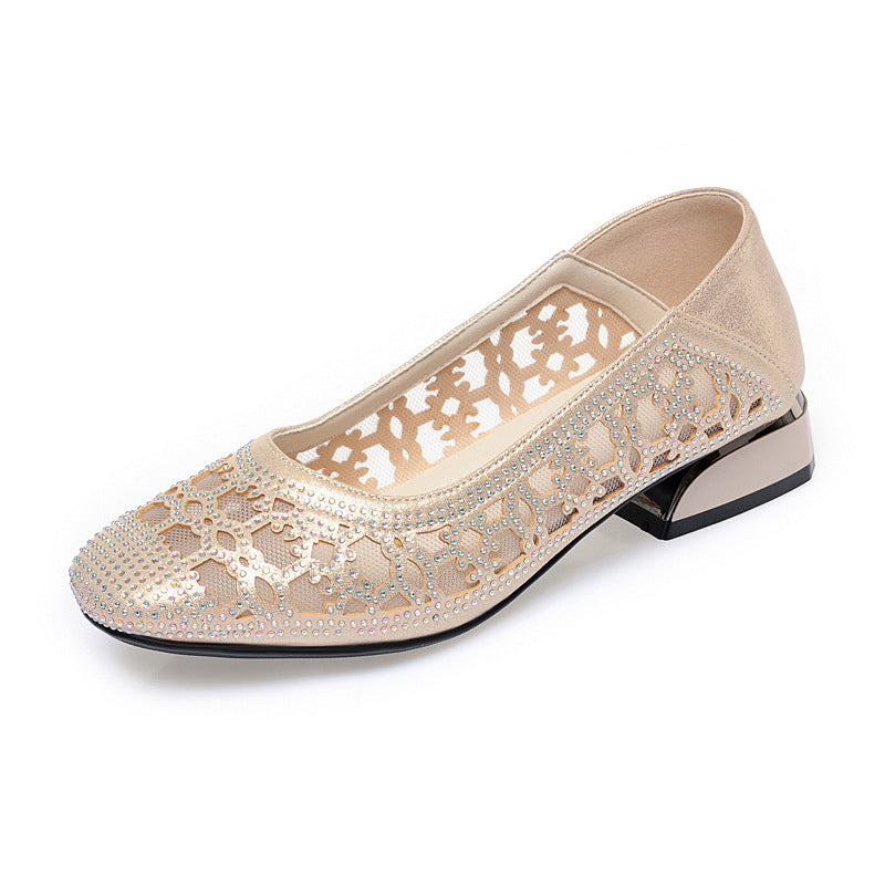 Damen Elegante Ballerinas mit funkelnder Strassverzierung und luftiger Lochoptik EB