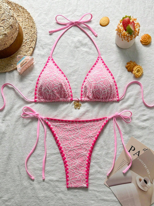 Damen Triangel-Bikini-Set mit floralen Stickereien EB