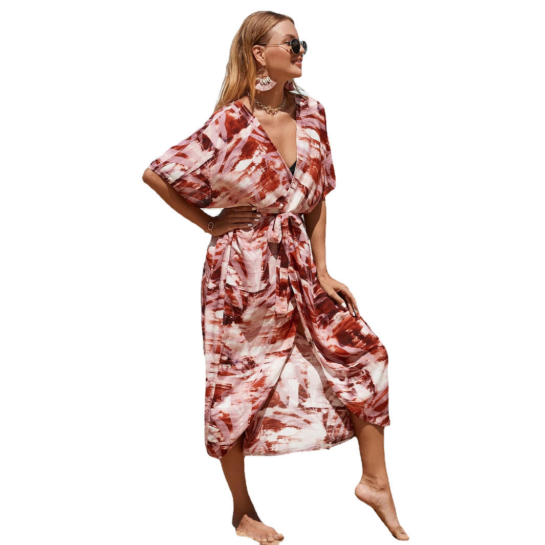 Damen Strandkleid mit großzügigem Schnitt und elegantem Wickeldesign EB