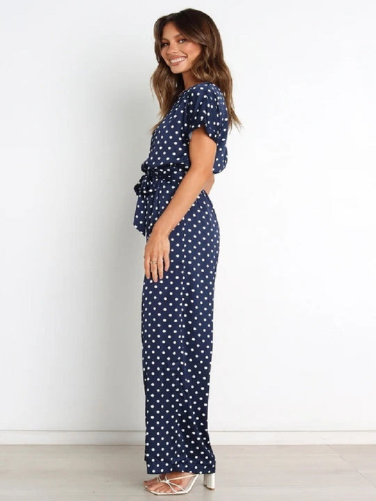 Damen Satin Jumpsuit mit weitem Bein und Taillengürtel EB