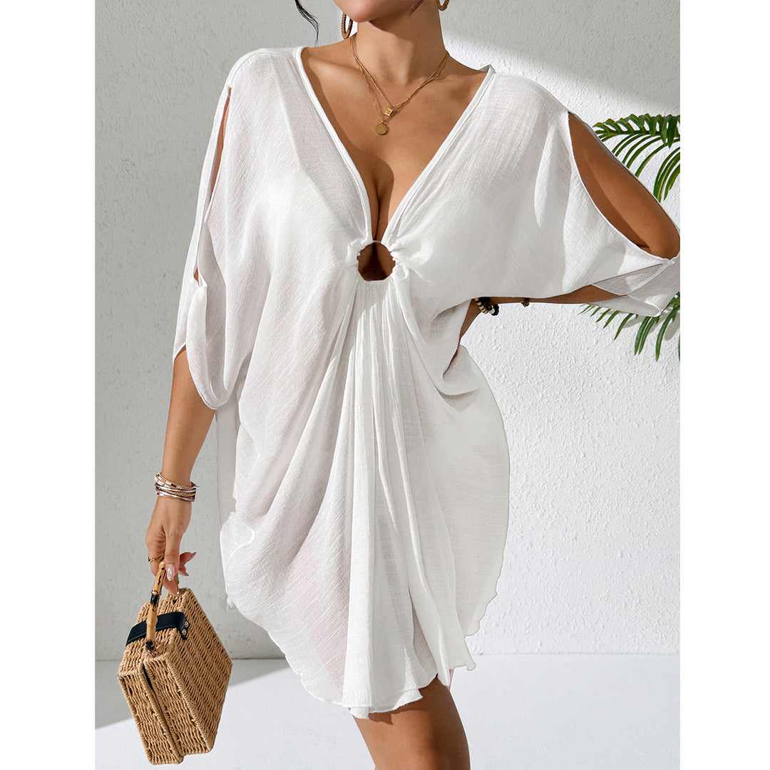 Damen Strandkleid mit tiefem V-Ausschnitt und lockerem Schnitt EB