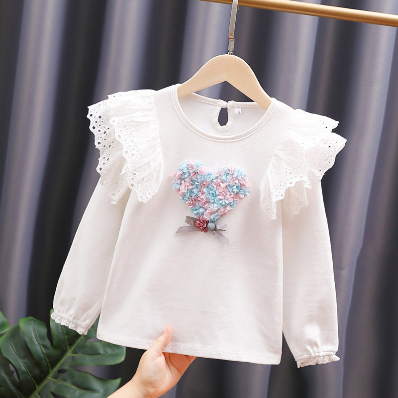 Mädchen Rundhals Sweatshirt mit Rüschendetails und Herzapplikation EB