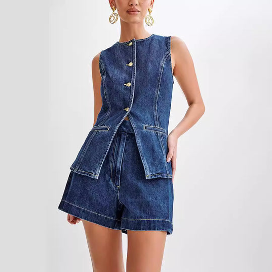 Damen Denim Weste mit Shorts EB
