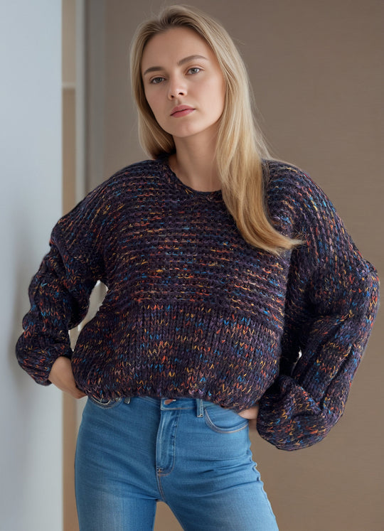 Damen grob gestrickter Pullover mit voluminösen Ärmeln EB