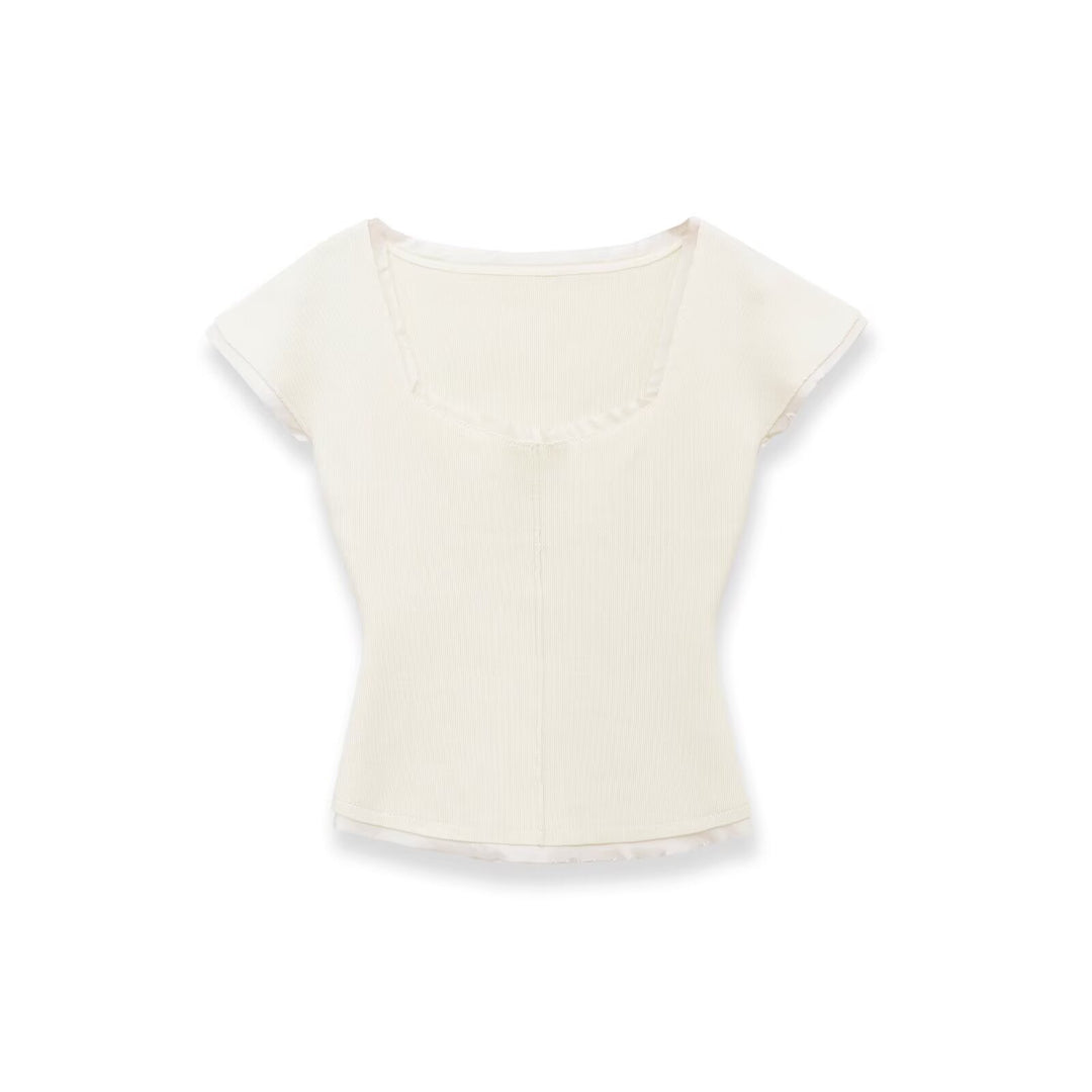 Damen figurbetontes kurzärmliges Shirt mit Rippstruktur EB