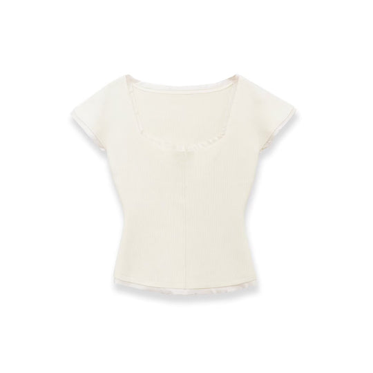 Damen figurbetontes kurzärmliges Shirt mit Rippstruktur EB