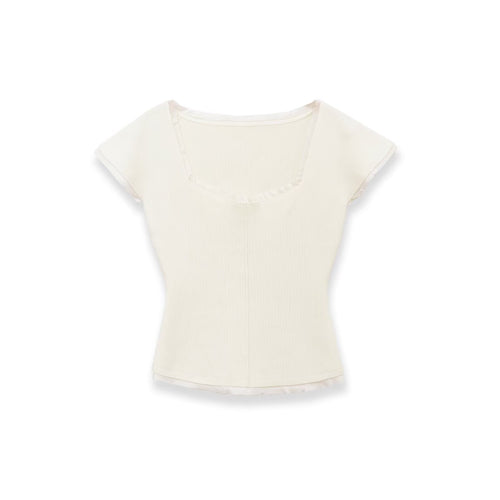 Damen figurbetontes kurzärmliges Shirt mit Rippstruktur EB