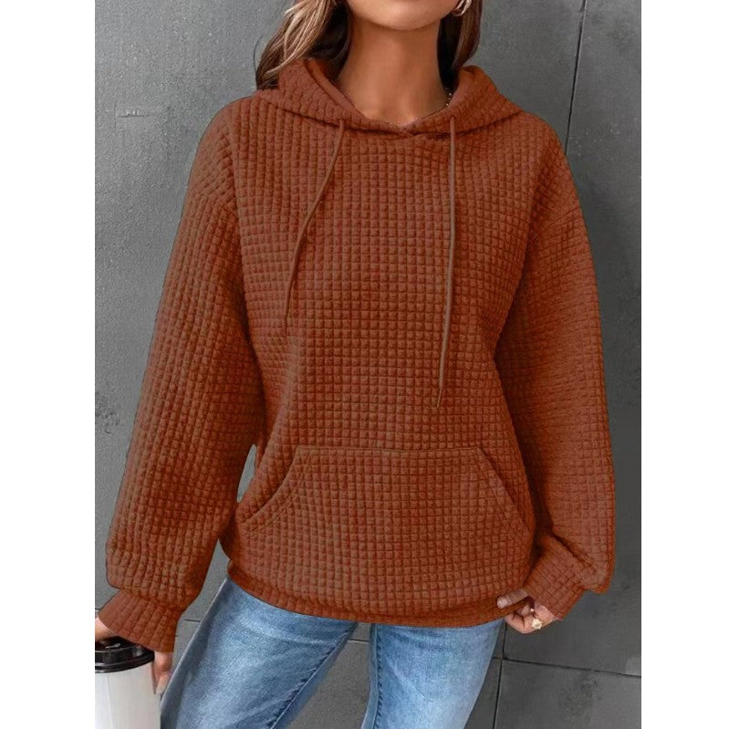 Damen lässiger Hoodie mit strukturierter Oberfläche und praktischer Kängurutasche EB