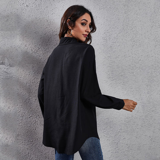 Damen Karierte Bluse mit asymmetrischem Schnitt und modischem Kragen EB