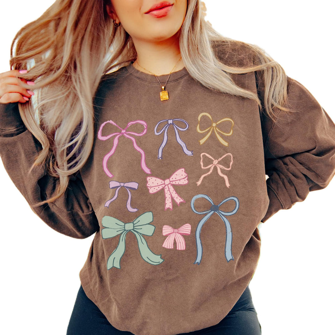 Damen lässiger Sweatshirt mit bunten Schleifenmotiven EB