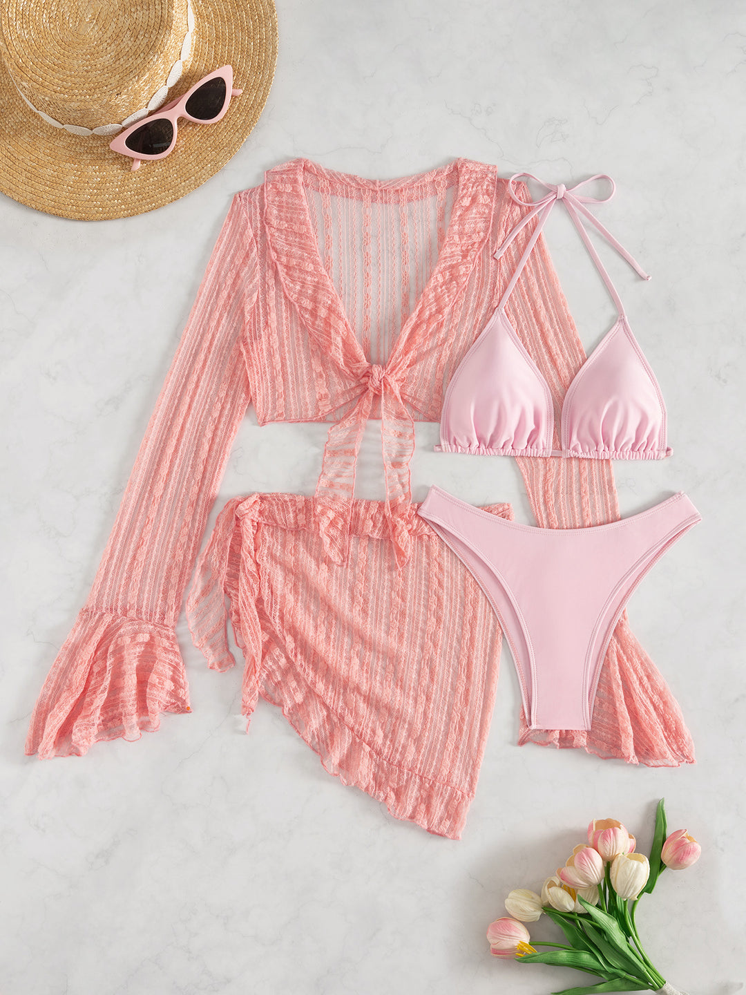 Damen Bikiniset mit länglichem Cardigan EB