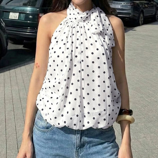 Damen Spaghetti-Trägertop mit modischem Punkten Design und Schleifenakzenten EB