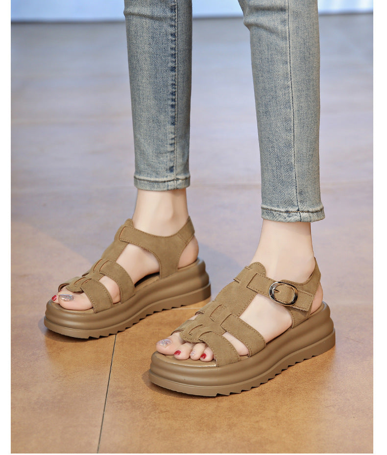 Damen Komfortable Keilsandalen mit modischem Riemendesign EB