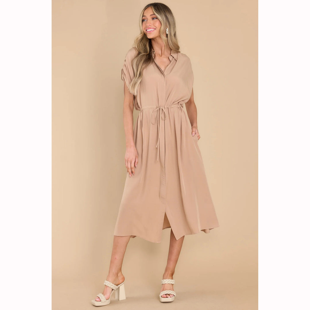 Damen Hemdblusenkleid mit elastischem Taillenband und luftiger Passform EB