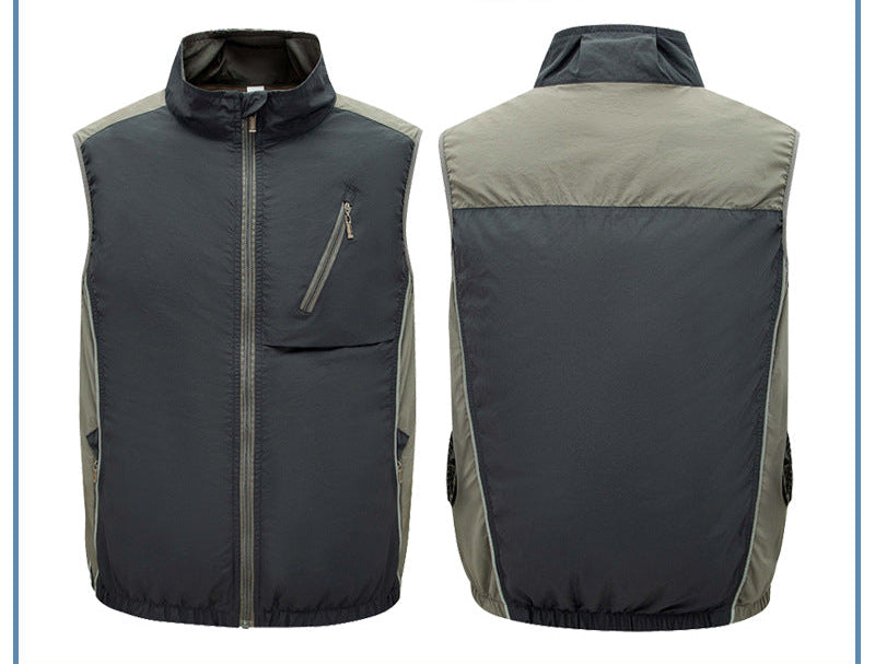 Herren nan leichte winddichte Outdoor-Weste mit hoher Kragen, Brusttasche und seitlichen Reißverschlusstaschen R&B