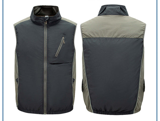 Herren nan leichte winddichte Outdoor-Weste mit hoher Kragen, Brusttasche und seitlichen Reißverschlusstaschen R&B