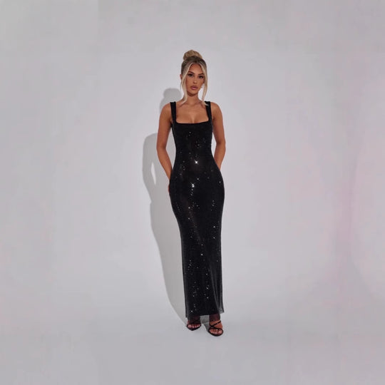 Damen Glamouröses Pailletten-Abendkleid mit figurbetontem Schnitt EB