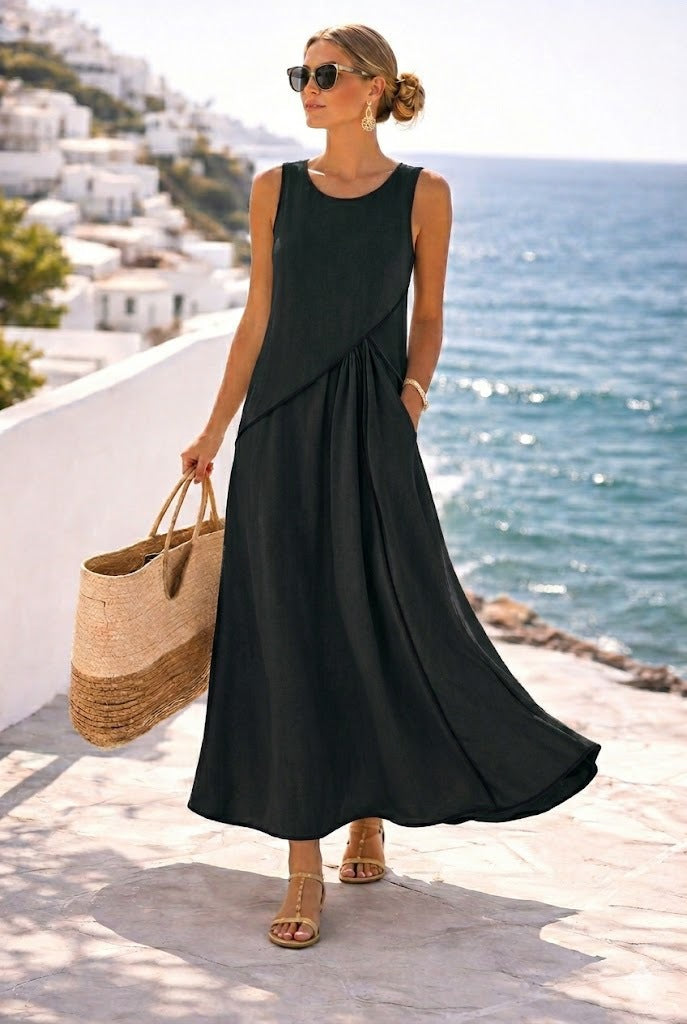 Damen Maxikleid mit fließendem Schnitt und asymmetrischem Design EB