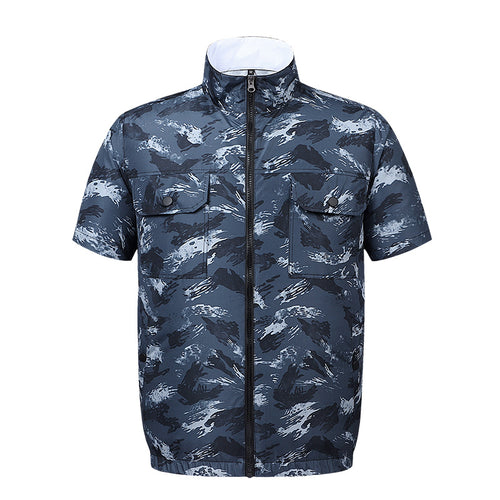 Herren nan leichte kurzärmelige Freizeitjacke mit Stehkragen, Reißverschluss und Brusttaschen EB
