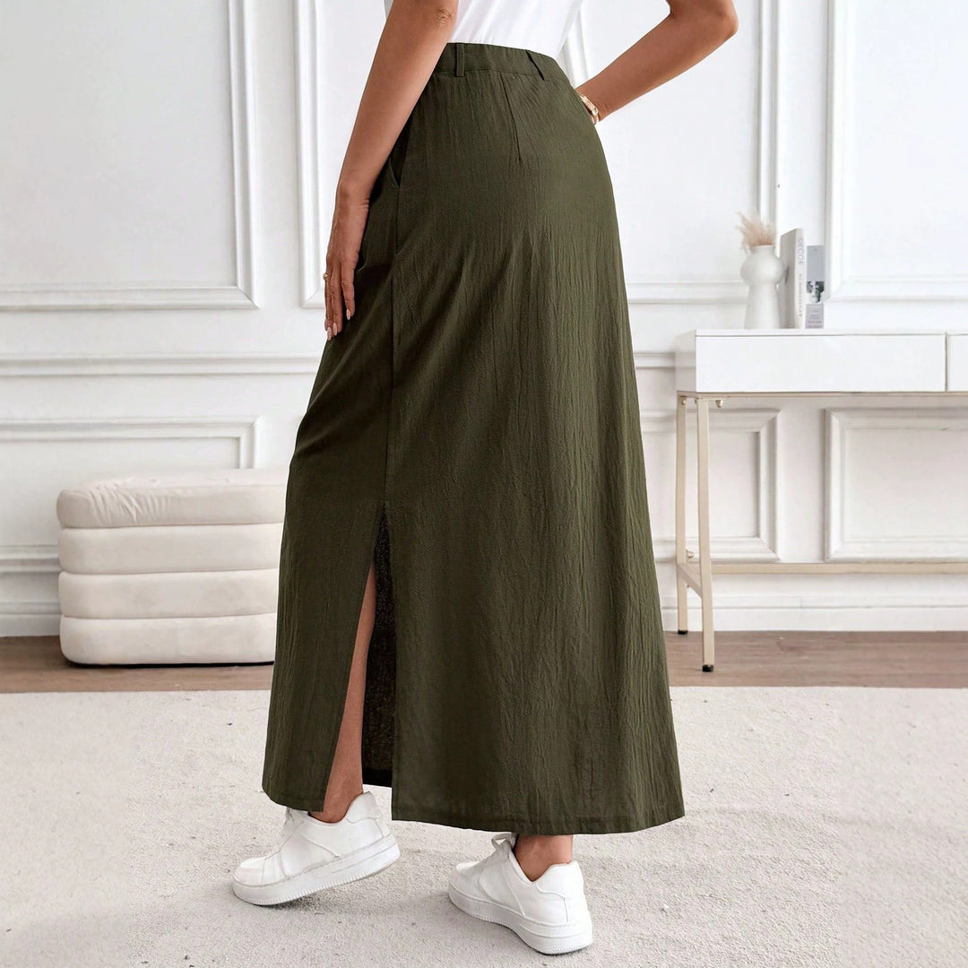 Damen Maxirock im lässigen Stil mit seitlichem Schlitz und hohem Taillenbund EB