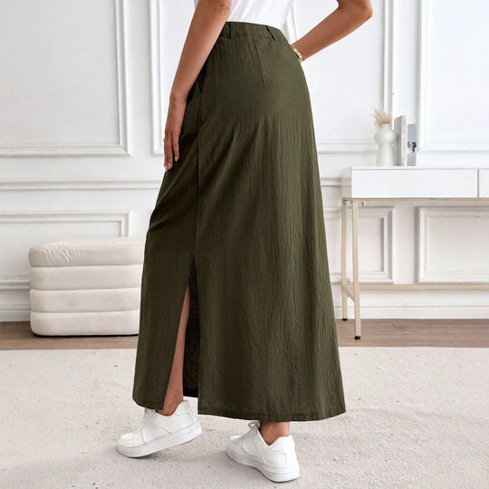 Damen Maxirock im lässigen Stil mit seitlichem Schlitz und hohem Taillenbund EB