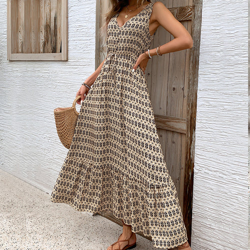 Damen Maxikleid mit V-Ausschnitt und raffiniertem Bindegürtel EB