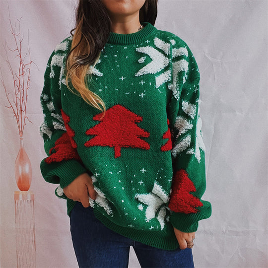 Damen Weihnachtspullover mit festlichem Motiv und voluminösen Ärmeln EB