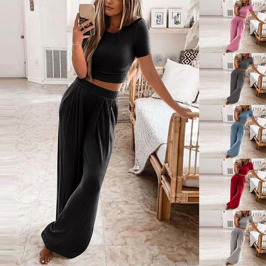 Damen Set aus kurzer Strickoberteile und weiten Hosen EB