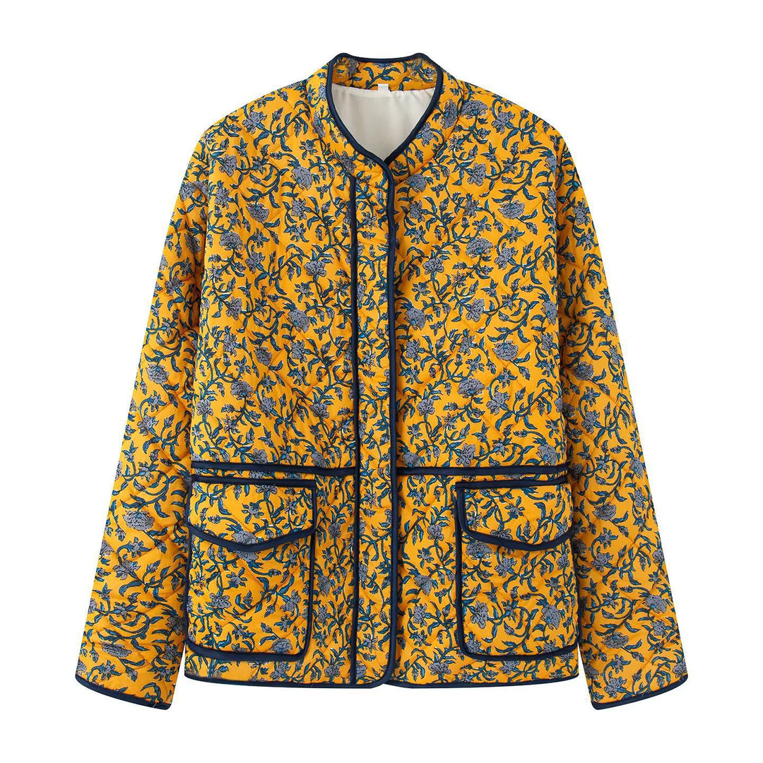 Damen gestepptes Blütenmuster-Jacke mit praktischen Taschen EB