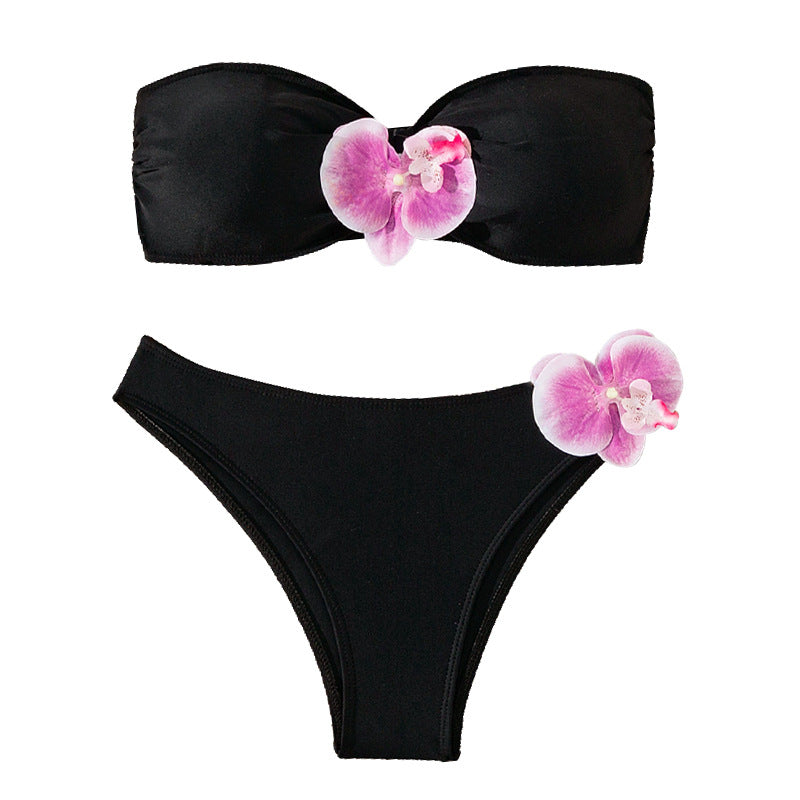 Damen Bandeau-Bikini mit eleganten Orchideen-Akzenten EB
