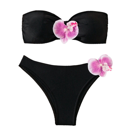 Damen Bandeau-Bikini mit eleganten Orchideen-Akzenten EB