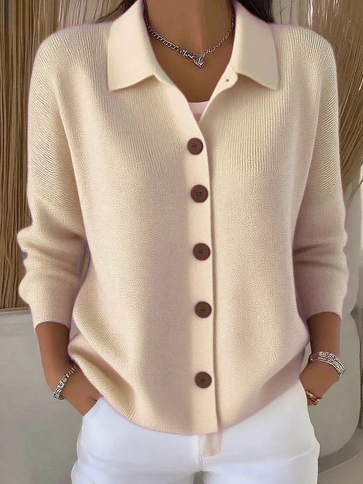 Damen nan Feinstrickjacke mit Hemdkragen und durchgehender Knopfleiste EB