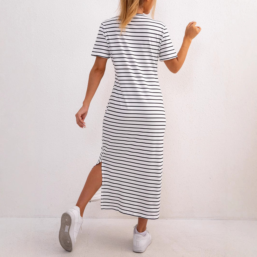 Damen gestreifte Midi-Kleid EB