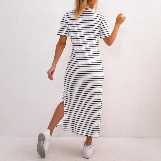 Damen gestreifte Midi-Kleid EB