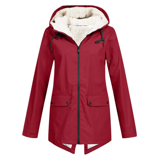 Damen wetterfeste und gefütterte Regenjacke mit verstellbarem Kapuzenkragen EB