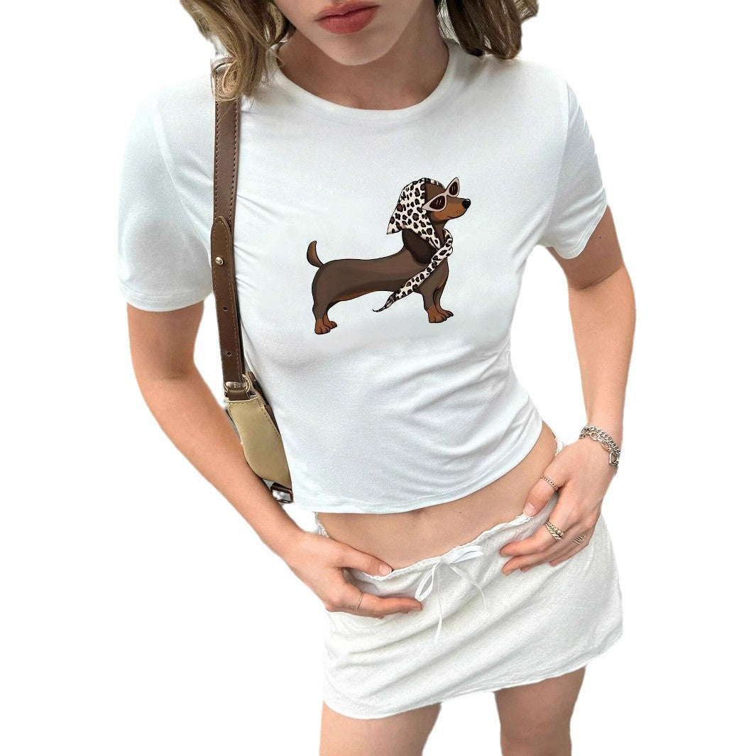 Damen Kurzarm T-Shirt mit künstlerischem Hundemotiv EB