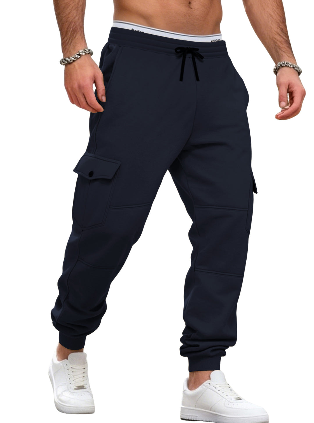 Herren nan sportive Jogginghose mit Cargotaschen Kordelzug und geripptem Knöchelsaum EB