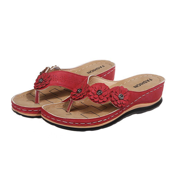 Damen Elegante Zehentrenner-Sandalen mit floralem Dekor EB