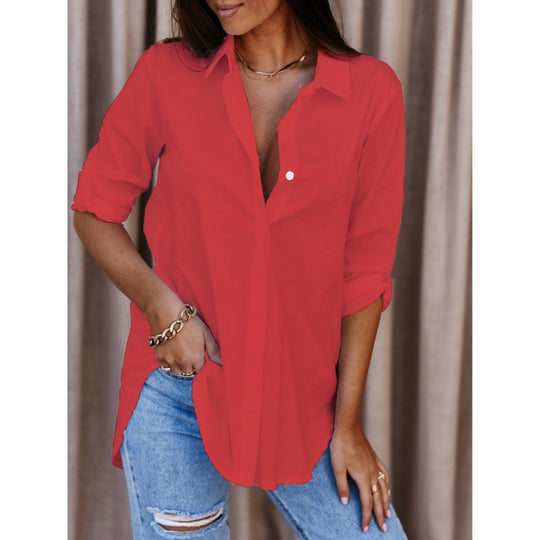 Damen vielseitige langärmlige Knopf-bluse EB