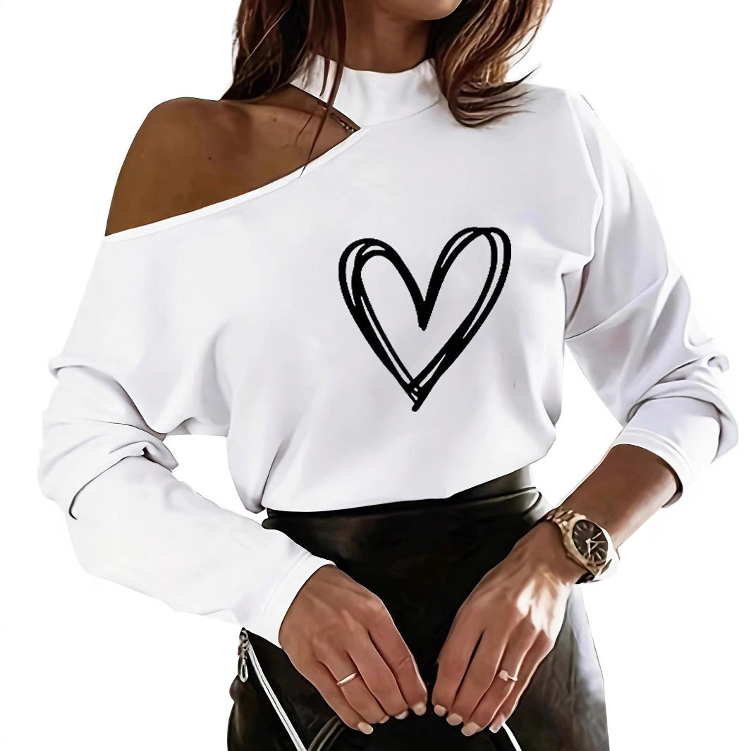 Damen Off-Shoulder Sweatshirt mit Herzmotiv EB