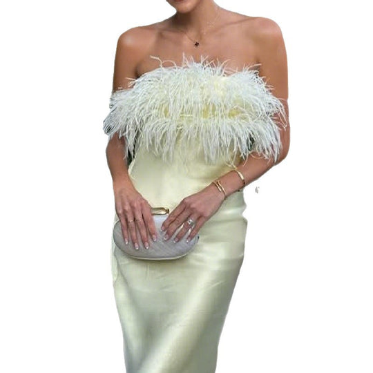 Damen Strapazierfähiges Abendkleid mit eleganter Federverzierung EB