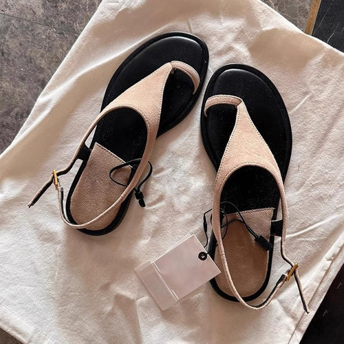 Damen Modische Zehentrenner-Sandalen mit elegantem Riemendesign und bequemem Fußbett EB