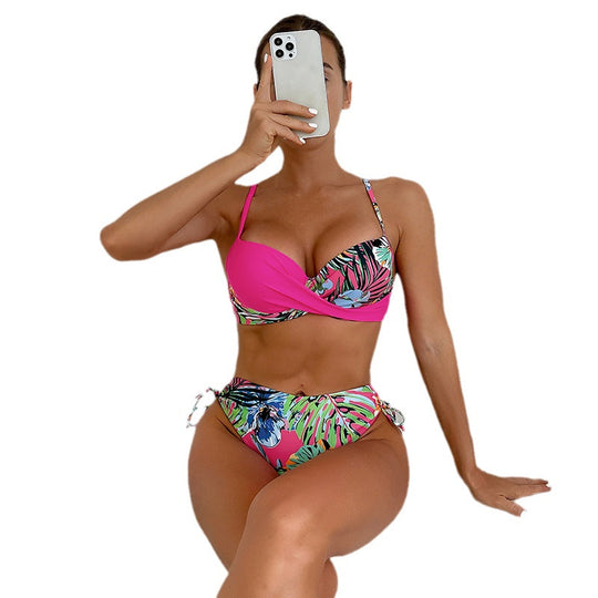 Damen Bikini-Set mit trendigem Animal-Print und elastischen Side-Ties EB