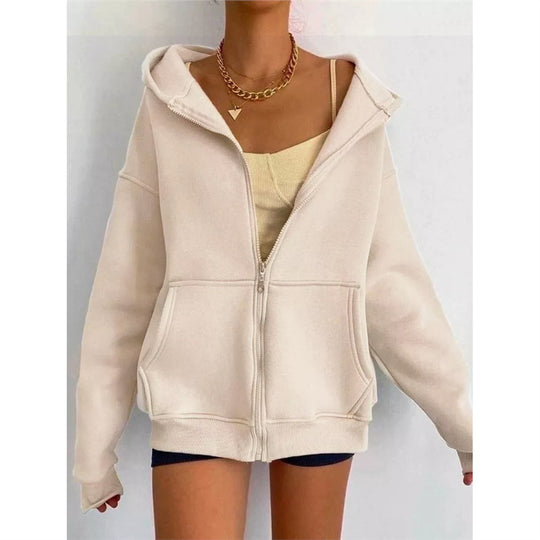 Damen nan oversized Kapuzenjacke mit Reißverschluss und Kängurutaschen EB