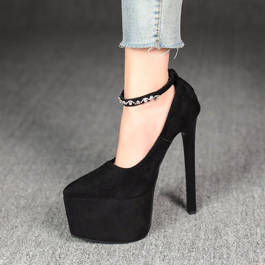 Damen Glamouröse Plateau-Pumps mit funkelndem Riemen und hohem Absatz EB